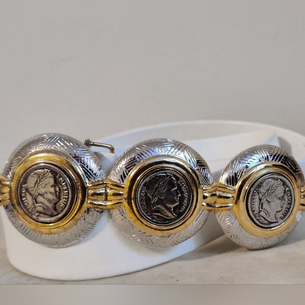 Vintage Designer Dotty Smith Faux Coins Belt Buckle